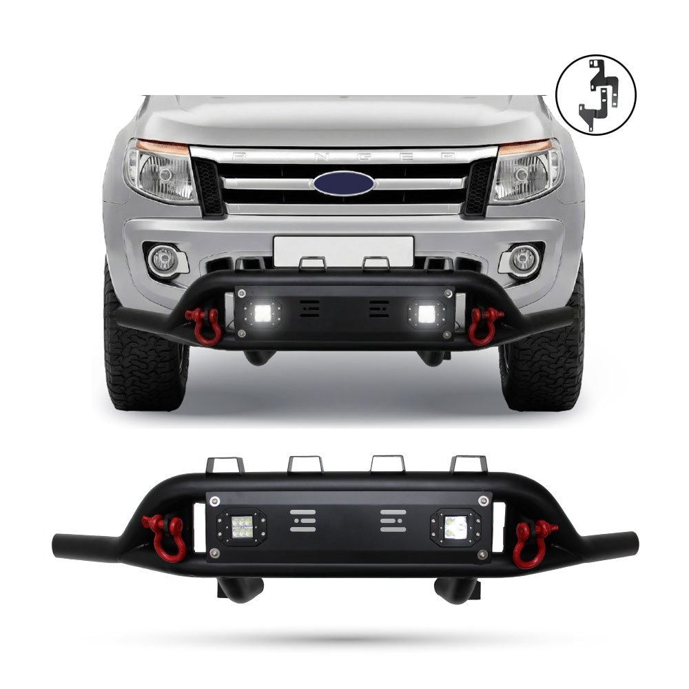RANGER 2012+ FRONT STYLING BAR BLACK WITH FOGS & RED SHACKLES-NBBSFD12SHFG